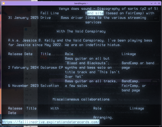 Another screen cap of a text mode browser, this time implementing some spacing and alignment to delineate cells in the tables