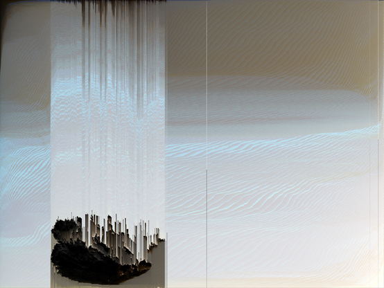 a pixel sorted image of a rock and a lake