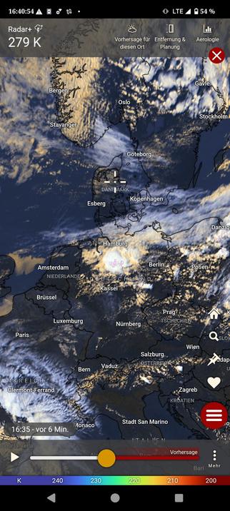 Satelliten-Bild mit Gewitter über Hannover.