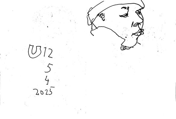 Pen drawing of a traveler in an u-train: only the heD of a young man.