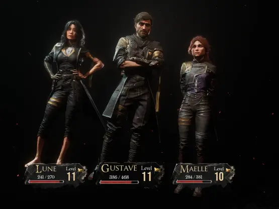 My current party:

- Lune (Level 11)
- Gustave (Level 11)
- Maelle (Level 10)