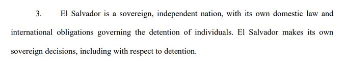Text discussing El Salvador as a sovereign nation with its own laws regarding the detention of individuals.