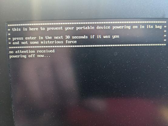 boot prompt requiring attention to allow boot to continue then powering off