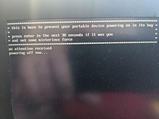 boot prompt requiring attention to allow boot to continue then powering off