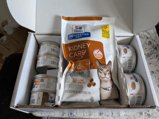An open box of prescription cat food