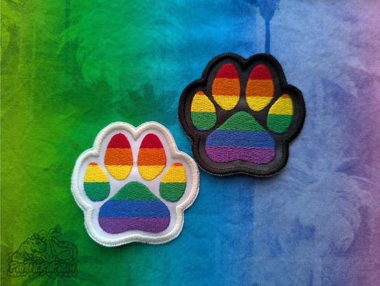 Rainbow striped paw print patches