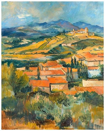 what appears to be a generative AI "painting" in the style of Paul Cēzanne, claimed as a Cèzanne (no date)