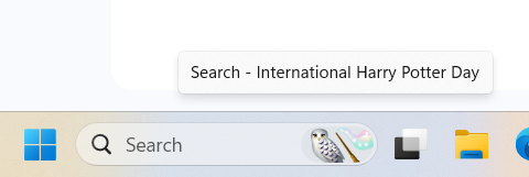 The search bar has a little owl and wand and says it's international harry potter day