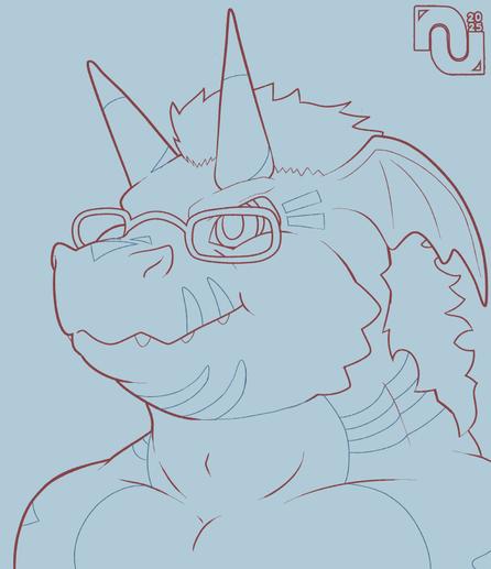 A chubby Growlmon with glasses