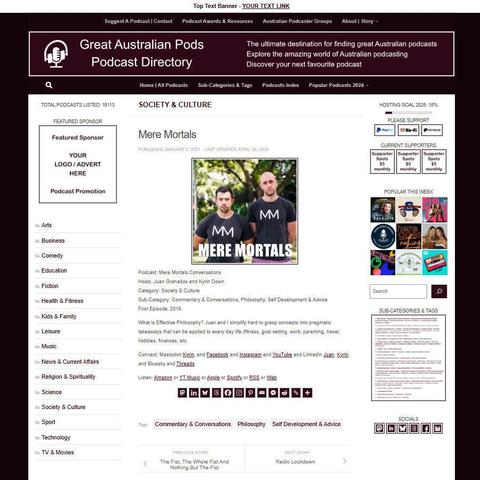 Mere Mortals Conversations 
Screenshot of the podcast listing on the Great Australian Pods website