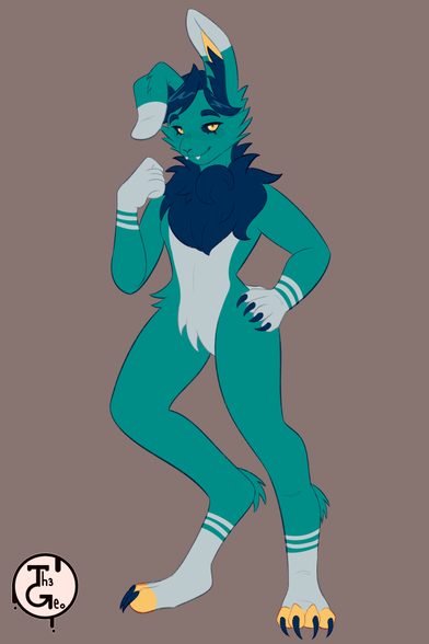 - Drawing Type:
Normal Style / Flat Color / Fullbody

- [ 1 ] Character/s:
* Furry / Male / Demon bunny

- Background:
Flat Color

- Description:
Drawing of my OC Paradice, a blue demon-bunny with blue furr and yellow eyes. He's looking at the viewer with a confident smile