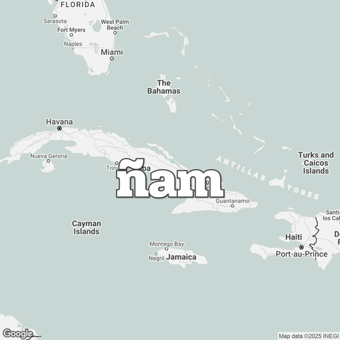 Map of Cuba overlaid with "ñam".