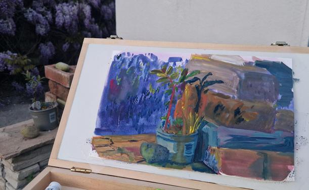 Painting of plant and bricks by dillon brannick