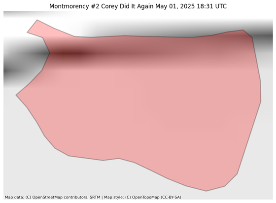 Visual map representation of the Montmorency #2 Corey Did It Again wildfire, showing the perimeters of the 0.27 acre fire on a map.