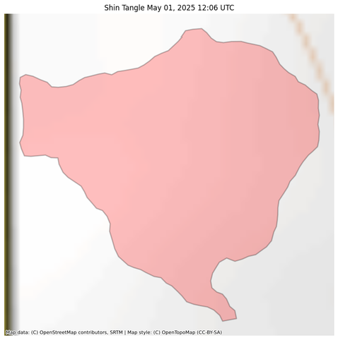 Visual map representation of the Shin Tangle wildfire, showing the perimeters of the 3.21 acre fire on a map.