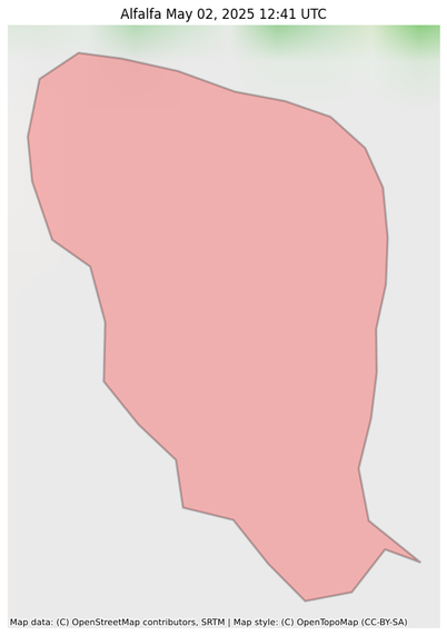 Visual map representation of the Alfalfa wildfire, showing the perimeters of the 0.16 acre fire on a map.