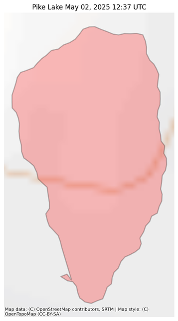 Visual map representation of the Pike Lake wildfire, showing the perimeters of the 2.2814833560544674 acre fire on a map.