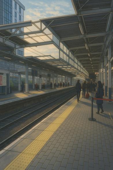 Quiet train station platform in the morning