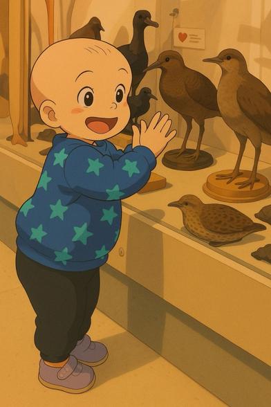 Toddler fascinated by bird exhibits