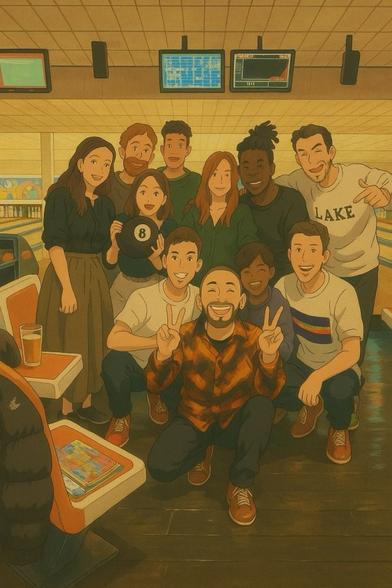 A group of friends at a bowling alley