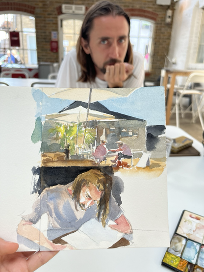 Sketch of T writing and the model himself