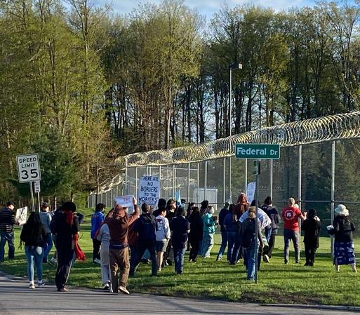 Group of supporters outside an ICE Detention Center