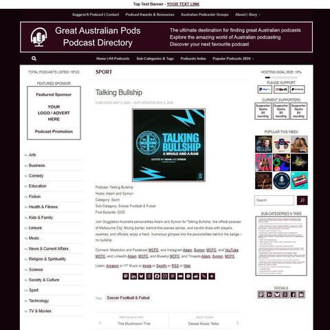 Talking Bullship
Screenshot of the podcast listing on the Great Australian Pods website