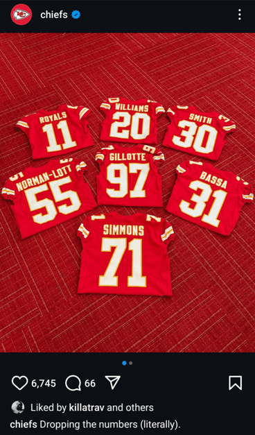 [Chiefs] Jersey numbers for the new 2025 Draft Picks announced