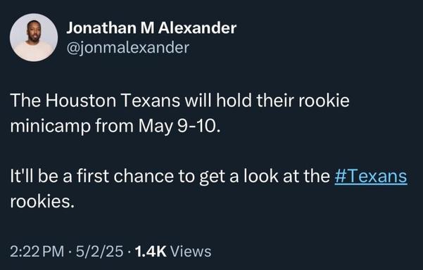 The rookie minicamp starts next Friday