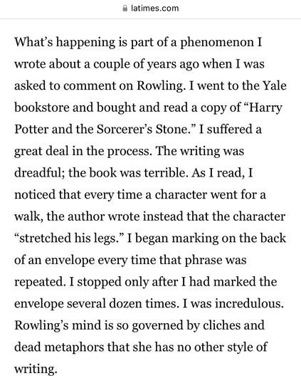 Screenshot of portion of Los Angeles Times article by literary critic Harold Bloom (September, 19th, 2003).