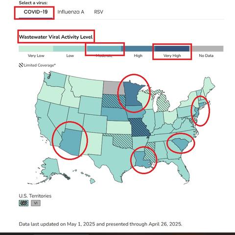 Covid-19 wastewater data show the virus is still found in several states.