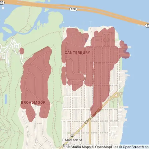 A map showing the location of the outage, centered around 38th Place East in the Madison Park area.