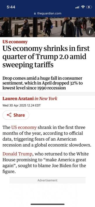 Looks like the US economy is shrinking.