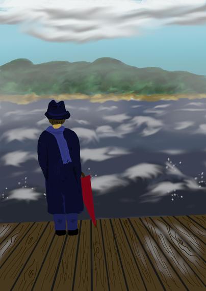 My sketch of an enigmatic man on a quay pondering the world.