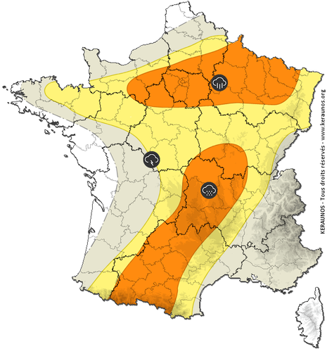 carte de france avec zones présentant des risques climatiques