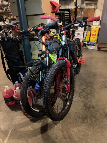 Photo showing both of my Marin bikes comparing a street/cargo and trail focused builds