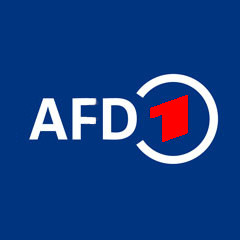 Der Schriftzug "AFD" auf blauem Grund mit einer rot eingefärbten 1 Stil der ARD