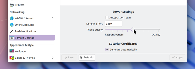 Screenshot showing how to configure the RDP server