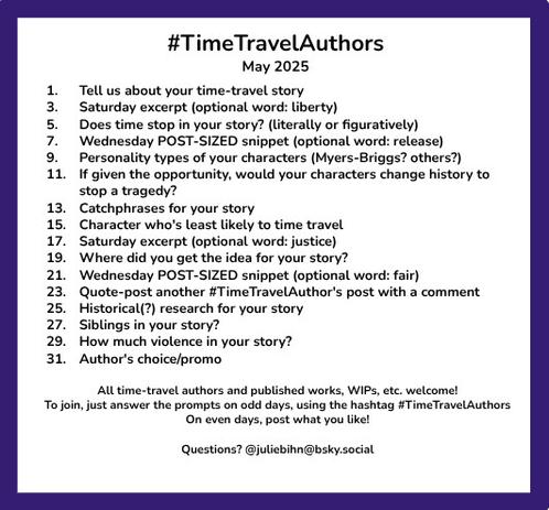 Time Travel Authors – 3 May prompt: Saturday except (optional word: liberty)