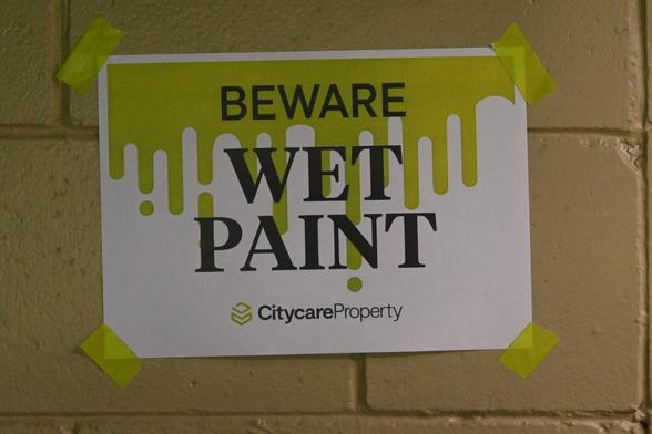 A photo of a printed sign that reads "BEWARE WET PAINT" from CitCare Property, a company owned by the Christchurch City Council, NZ.

My full-res photo is at https://www.flickr.com/photos/mollivan_jon/54493490773/