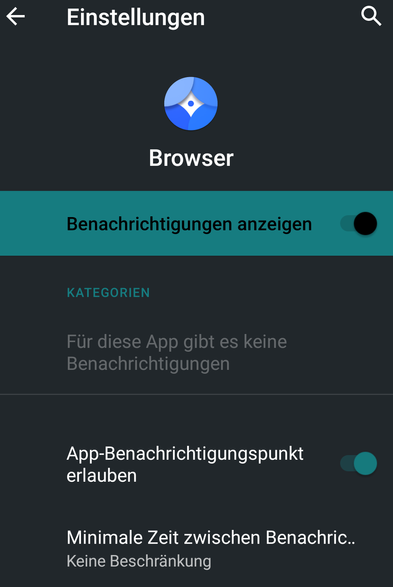 Einstellungen zu Benachrichtigungen in Android (LineageOS)
