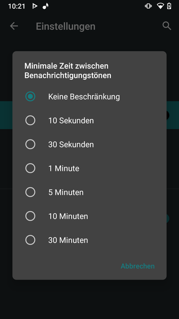 Anzahl der Minuten kann ausgewählt werden