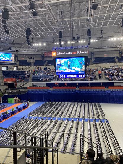 A mostly empty Exacttech Arena in Univeristy of Florida’s campus in preparation for CLAS graduation ceremony