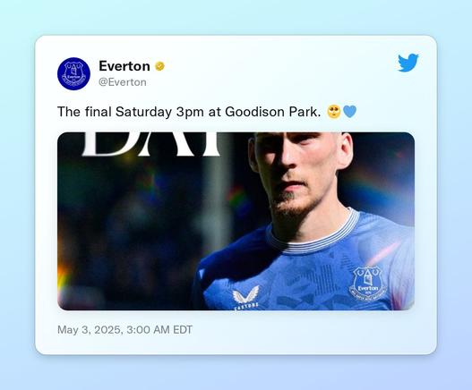 The final Saturday 3pm at Goodison Park. 🥺💙 https://t.co/N6y5tyhMgz