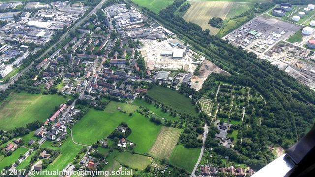 An aerial photo of the Beckhausen-Sutum cementry with the Schalte Fan cementry the Schalte Fan Field.