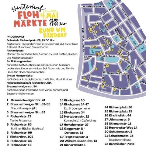 💥Announcement! Sunday 04.05.2025💥

👗 Backyard flea markets around Rixdorf 🥾

Sunday, 04.05.2025 | 12 noon to 5 p.m. | Rixdorf

Arrival: U7, S8, S41, S42, S45, S46, S47, Bus 171 S+U Neukölln station

#b0405 #Kiezflohmarkt #Rixdorf