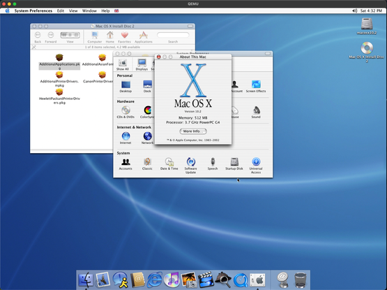 An emulator running Mac OS X Jaguar.