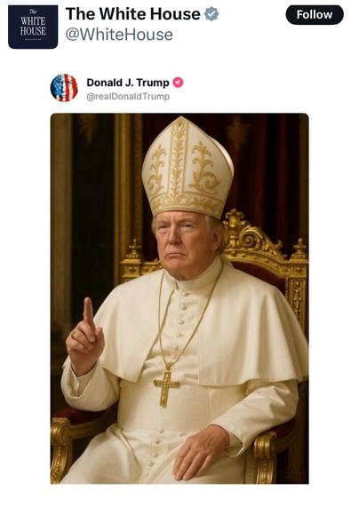 The White House reposts Donald Trump's AI picture of himself as the new Pope.