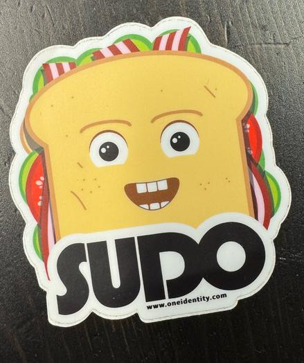 A sudo sticker depicting a smiling sandwich