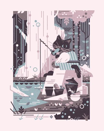 2023 limited tone fantasy pet portrait

A chubby black cat turns to greet you while he fishes atop a rock in a wooded stream, his cheeks stuffed with his catches